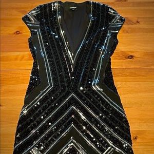 Silver/Black Sequin Express Mini Dress